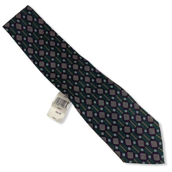 NWT Vintage Hunting Horn 100% Silk Men's Neck Tie Green Geometric Pattern - Picture 1 of 4